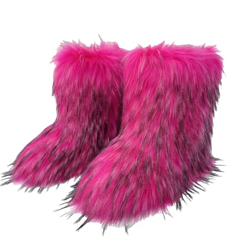 Ulalaza Damen Stiefel Fluffy Fuzzy Furry Schneestiefel Winter Mid Calf Schneestiefel Wildleder Warmes Fell gefüttert Booties Flache Casual Mode von Ulalaza