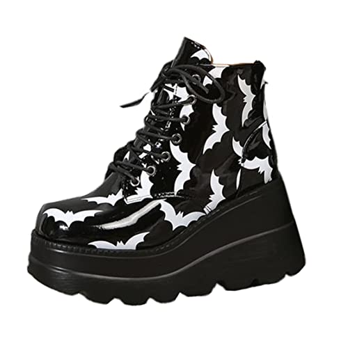 Ulalaza Damen Stiefel mit dicker Sohle, Punk kurze Stiefel, High Heels Motorrad Reitstiefel von Ulalaza