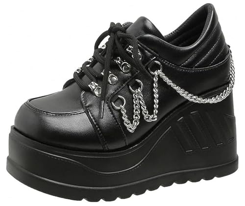 Damen Stiefel mit Dicker Sohle, Punk Kurze Stiefel, High Heels Motorrad Reitstiefel von Ulalaza