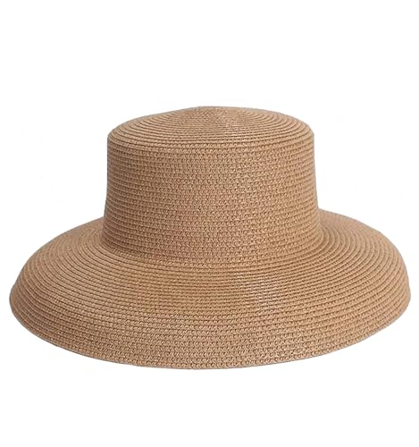 Ulalaza Damen breite Krempe Geflochtener Sonnenhut UPF 50+ Sonnenschutz Floppy Sommer Strand Cap Lafite Strohhut, 40.000 CAMEL, Einheitsgröße von Ulalaza