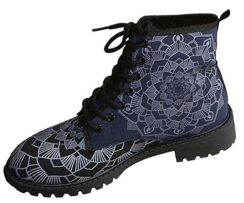 Ulalaza Damenstiefel mit runder Zehenpartie und Blockabsatz, Gothic-Plateau-Stiefeletten, Schnürstiefeletten, Punk-Motorradstiefel, mehrfarbig bedruckt, kurze Lederstiefel von Ulalaza