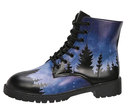 Ulalaza Damenstiefel mit runder Zehenpartie und Blockabsatz, Gothic-Plateau-Stiefeletten, Schnürstiefeletten, Punk-Motorradstiefel, mehrfarbig bedruckt, kurze Lederstiefel von Ulalaza