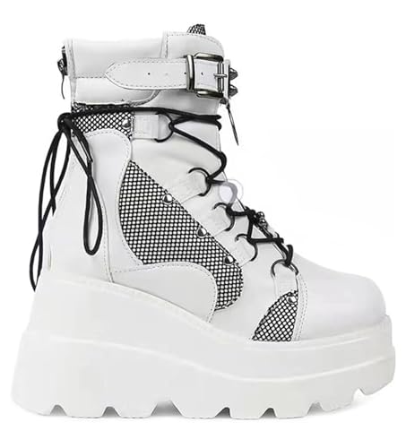 Damen Stiefel mit Dicker Sohle, Punk Kurze Stiefel, High Heels Motorrad Reitstiefel von Ulalaza