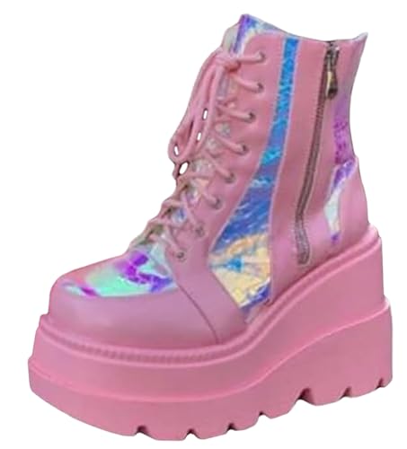 Damen Stiefel mit Dicker Sohle, Punk Kurze Stiefel, High Heels Motorrad Reitstiefel Damen Stiefel mit Dicker Sohle, Punk Kurze Stiefel, High Heels Motorrad Reitstiefel von Ulalaza