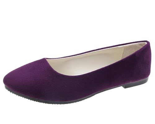 Ulalaza Flache Damenschuhe, Flache Schuhe aus Wildlederimitat, lässige Damen-Flats, Bequeme Slipper mit weichen Sohlen, Ballerinas mit niedrigem Absatz, Klassische Elegante Schuhe, Büroarbeitsparty von Ulalaza