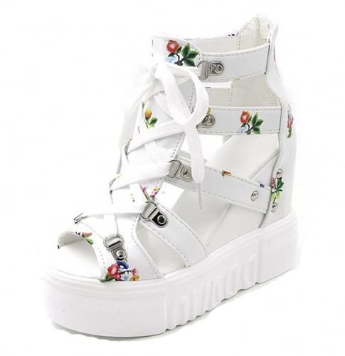 Ulalaza Frauen Plattform Mary Jane Wedge Bat Herzkette Sandalen Offene Spitzen -Knöchel Gothic Lolita Plattform Kleid Pumps Schuhe klobige Plattform Schuhe Patent Lederschuhe von Ulalaza