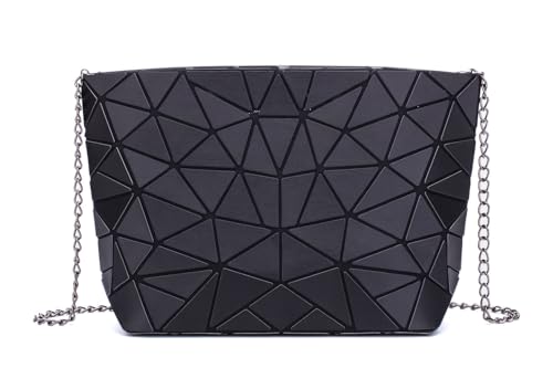 Ulalaza Geometrisches Gitter Leuchtende Geldbörse Kette Crossbody Clutch Geldbörsen Tragetaschen Handtaschen Holographisch für Frauen von Ulalaza