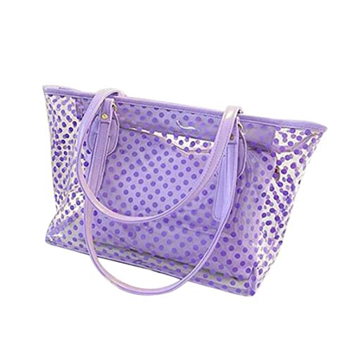 Ulalaza Große transparente, bonbonfarbene, gepunktete Strand-Umhängetasche, 2-in-1-Strandtaschen, transparente Taschen mit Innentasche für Damen von Ulalaza