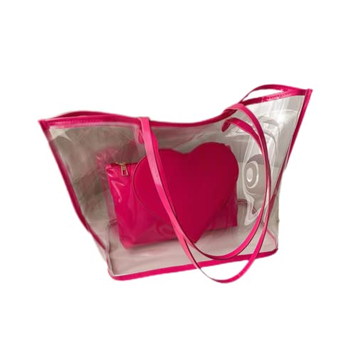 Ulalaza Große transparente, bonbonfarbene, gepunktete Strand-Umhängetasche, 2-in-1-Strandtaschen, transparente Taschen mit Innentasche für Damen von Ulalaza