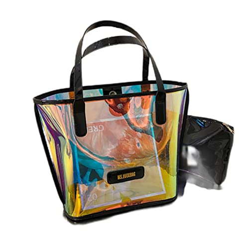 Ulalaza Große transparente, bonbonfarbene, gepunktete Strand-Umhängetasche, 2-in-1-Strandtaschen, transparente Taschen mit Innentasche für Damen von Ulalaza