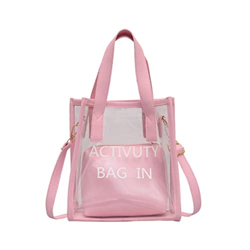 Ulalaza Große transparente, bonbonfarbene, gepunktete Strand-Umhängetasche, 2-in-1-Strandtaschen, transparente Taschen mit Innentasche für Damen von Ulalaza