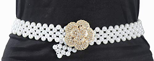 Women Stretch Pearl Belt,Rhinestones Interlocking Buckle Dress Elastic Waist Belts for Party Dress and Wedding Dresses Sash von Ulalaza