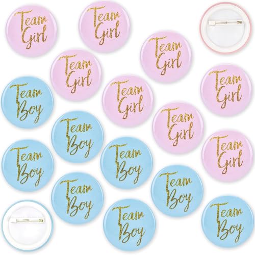 30 Stück Gender Reveal Button Pins, Team Boy oder Girl Button Pins Baby Gender Reveal Spiel Dekorationsideen für Baby Shower Geschenke Gender Reveal Party Zubehör, 1,8 Zoll von Ulanox