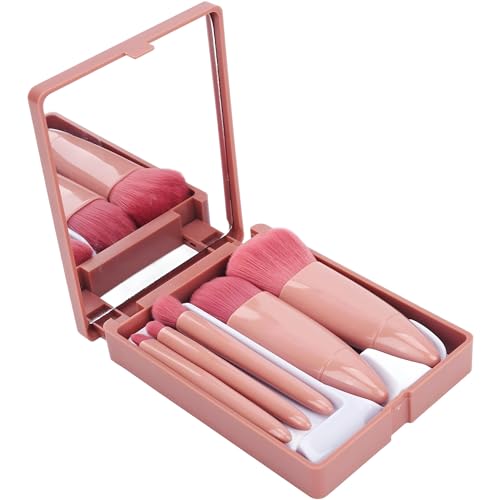 5-teiliges Pinselset Makeup mit Spiegeletui, Tragbare Make Up Pinsel, Reise Schminkpinsel Set für Foundation, Concealer, Foundation, Lidschatten, Rouge von Ulanox