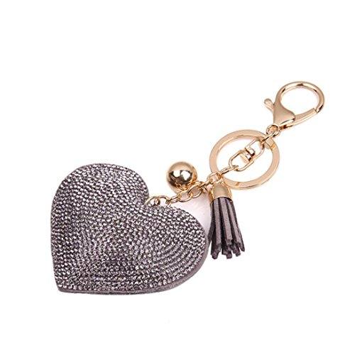 Ularma Strass Herz Keychain Schlüsselanhänger Schöne Mode Legierung Fahrzeugschlüssel Handtaschenanhänger Taschenanhänger (grau) von Ularma