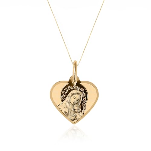 Ulex Premium 375 Goldkette polierte goldene Damen Halskette mit Marienanhänger in Herzform edler Medaillon Schmuck 45 cm feine Kette Ulex Premium 375 Goldkette polierte goldene Damen Halskette mit Marienanhänger in Herzform edler Medaillon Schmuck 45 cm feine Kette von Ulex Premium