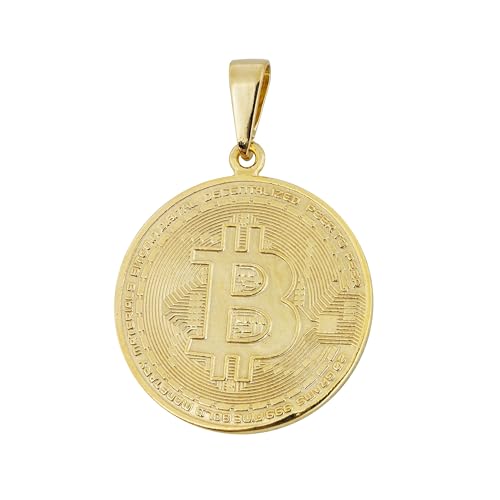 Ulex Premium 925 Sterling Silber Anhänger Bitcoin vergoldet Männer Schmuck Krypto Motiv Blockchain Edel Goldschicht trendig Techstyle rund Coin Look von Ulex Premium