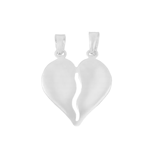 Ulex Premium 925 Sterling Silber Anhänger Herz geteilt zwei Teile glänzend Oberfläche Partnerschmuck Liebesmotiv romantisch Symbol Halskette von Ulex Premium