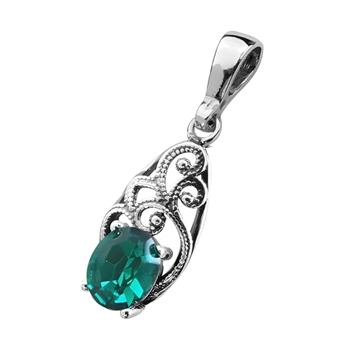 Ulex Premium 925 Sterling Silber Anhänger mit Smaragdgrünem Kristall oxidiertes Finish Damen Kettenanhänger fein verarbeitet stilvoll Edelstein Schmuck edel modisch von Ulex Premium