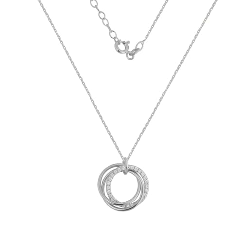 Ulex Premium 925 Sterling Silber Damen Halskette Kreis Anhänger mit Zirkonia rhodiniert 45 cm elegant zart Glanz für besondere Anlässe von Ulex Premium