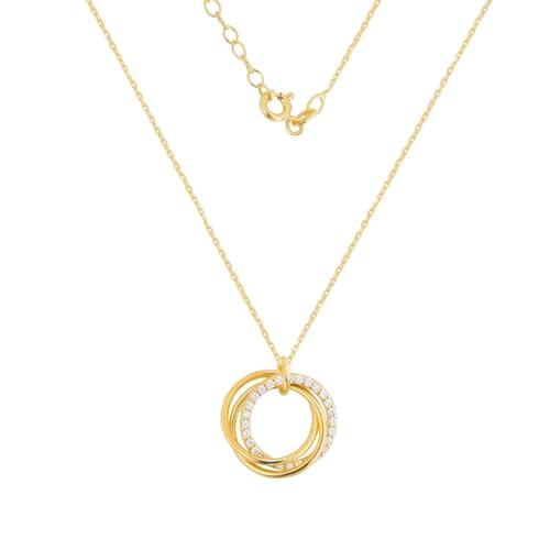 Ulex Premium 925 Sterling Silber Damen Halskette mit zwei Kreis Anhängern Zirkonia vergoldet 44 cm modisches Design zarter Alltagsbegleiter von Ulex Premium