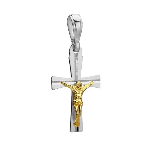 Ulex Premium 925 Sterling Silber Kreuzanhänger vergoldeter Jesus Christus oxidiert bicolor Schmuck religiöser Kreuz katholischer Stil fein verarbeitet glänzend Halsschmuck von Ulex Premium