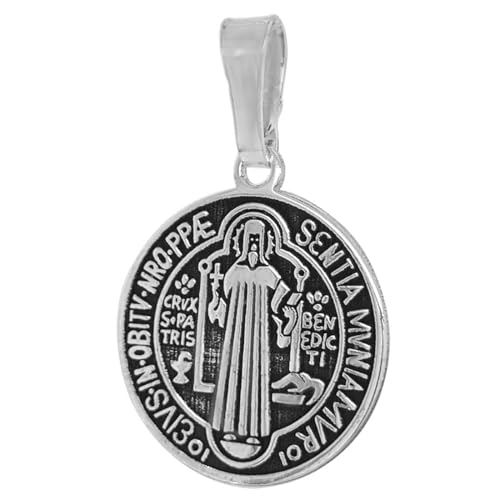 Ulex Premium 925 Sterling Silber Oxidierte doppelseitige Medaille Heiliger Benedikt Patron Schutzanhänger Pilger Schmuck von Ulex Premium