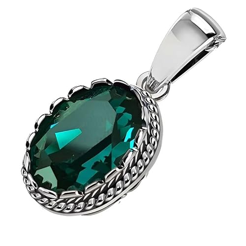 Ulex Premium 925 Sterling Silber Smaragd Kristall Anhänger Modell Poliert Oxidiert feiner Schmuck Damen elegant klassisch modern Design von Ulex Premium