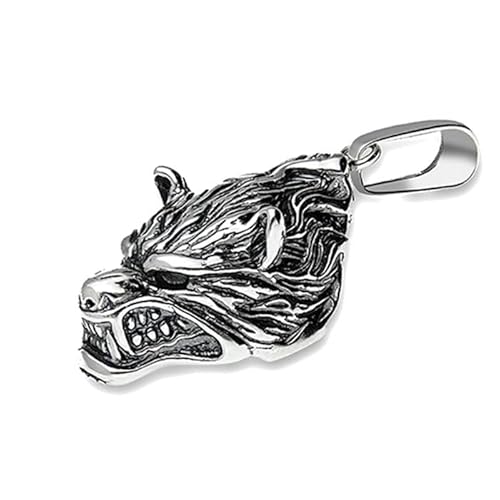 Ulex Premium 925 Sterling Silber Wolfskopf Anhänger Talisman oxidiert Wikinger Stil Männer Schmuck Kraft Symbol Amulett robust massiv von Ulex Premium