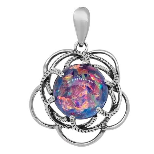 Ulex Premium 925 Sterling Silber elegante Anhänger mit farbigem Opal hypnotisierend oxidiert einzigartiges Design Edelstein Schmuck modern edel von Ulex Premium