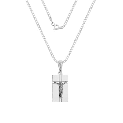 Ulex Premium 925 Sterling Silber matte Halskette 40 cm mit Medaillon von Jesus Christus Panzerkette Herren Damen Schmuck matt religiös robust modisch von Ulex Premium