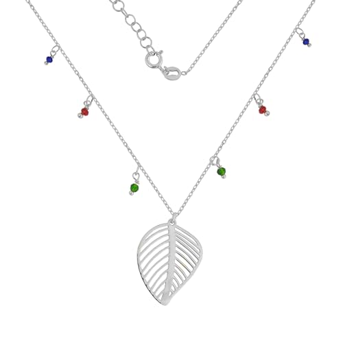 Ulex Premium 925 Sterling Silber rhodinierte Damen Halskette mit Blätteranhänger zarter Schmuck modisch hochwertig für Frauen elegant 44,5 cm von Ulex Premium