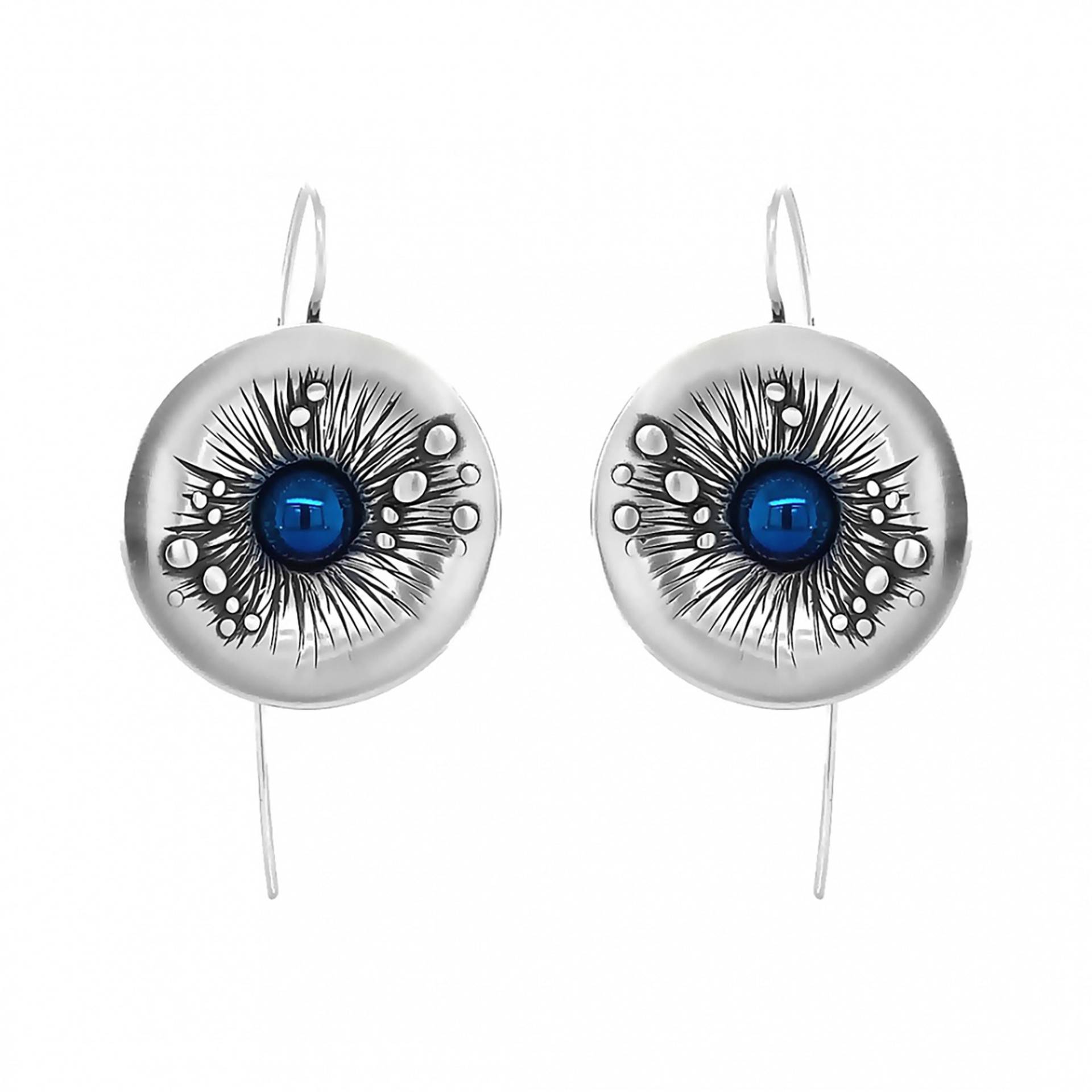 Silberohrringe Tautropfen Mit Blauem Titan Handgefertigt Silber 925 von UlexPremium