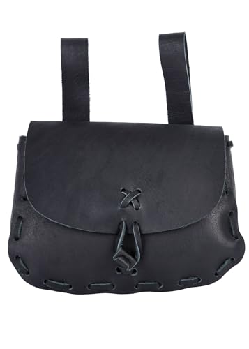 Ulfberth Mittelalter Gürteltasche aus Echtleder | Leder Bauchtasche für Damen und Herren in Braun | Wikinger Reenactment Ledertasche für den Gürtel | Karneval Kostüm (Schwarz) von Ulfberth