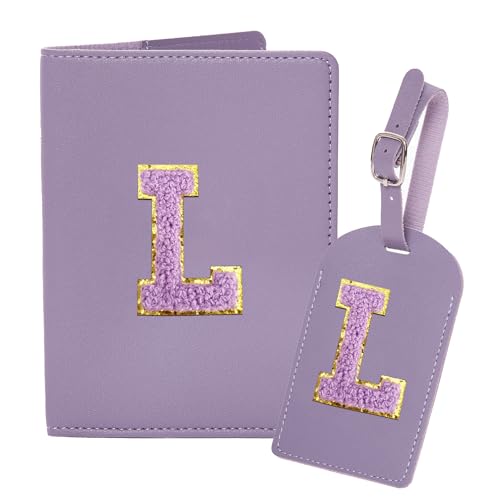 Ulico Gepäckanhänger und Reisepasshülle, PU-Leder, Buchstabenhalter, Reisekofferanhänger, personalisiertes Reisegepäckzubehör, Geschenke für Damen, Kinder, Teenager, Lila, Größe L von Ulico