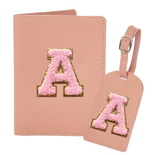 Ulico Gepäckanhänger und Reisepasshülle, PU-Leder, Buchstabenhalter, Reisekofferanhänger, personalisiertes Reisegepäckzubehör, Geschenke für Damen, Kinder, Teenager, Rosa A von Ulico