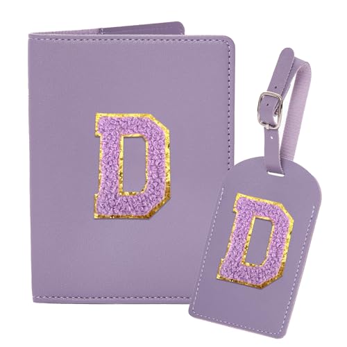 Ulico Gepäckanhänger und Reisepasshülle, PU-Leder, Buchstabenhalter, Reisekofferanhänger, personalisiertes Reisegepäckzubehör, Geschenke für Damen, Kinder, Teenager, Violett D von Ulico