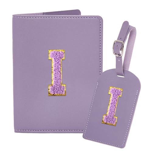 Ulico Gepäckanhänger und Reisepasshülle, PU-Leder, Buchstabenhalter, Reisekofferanhänger, personalisiertes Reisegepäckzubehör, Geschenke für Damen, Kinder, Teenager, Violett I von Ulico