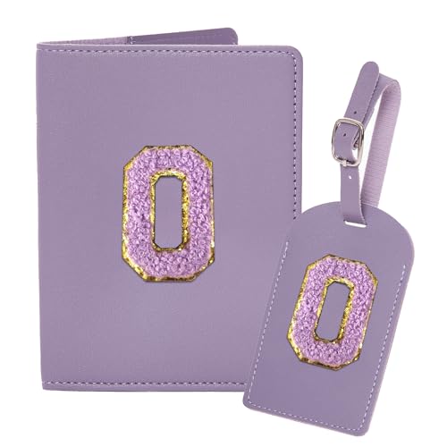 Ulico Gepäckanhänger und Reisepasshülle, PU-Leder, Buchstabenhalter, Reisekofferanhänger, personalisiertes Reisegepäckzubehör, Geschenke für Damen, Kinder, Teenager, Violett O von Ulico