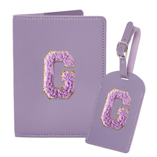 Ulico Gepäckanhänger und Reisepasshülle, PU-Leder, Buchstabenhalter, Reisekofferanhänger, personalisiertes Reisegepäckzubehör, Geschenke für Damen, Kinder, Teenager, Violett von Ulico