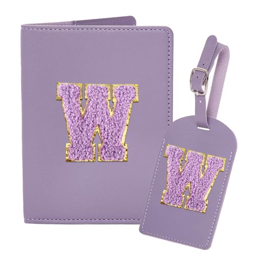 Ulico Gepäckanhänger und Reisepasshülle, PU-Leder, Buchstabenhalter, Reisekofferanhänger, personalisiertes Reisegepäckzubehör, Geschenke für Damen, Kinder, Teenager, Violett von Ulico