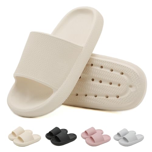 Ulicox Badelatschen Kinder Badeschlappen Mädchen Jungen Dusch Badeschuhe rutschfeste Weiche Sommer Hausschuhe Leicht Strand Schwimmbad Sandalen Beige 34/35 von Ulicox