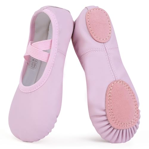 Ulicox Ballettschuhe Mädchen Ballettschläppchen Damen Tanzschuhe aus Leder Gymnastikschuhe Kinder Turnschläppchen Geteilte Ledersohle Ballett Schuhe Violett 25 von Ulicox