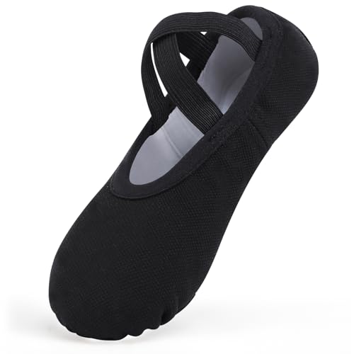 Ulicox Ballettschuhe Mädchen Elastische Ballettschuhe Damen Gymnastikschuhe Schläppchen Geteilte Ledersohle Tanzschuhe Schwarz 33 von Ulicox