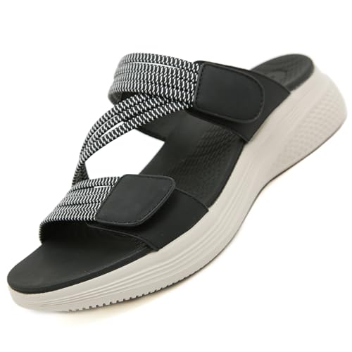 Ulicox Bequeme Sandalen Hausschuhe Damen Sommer Pantoletten Schlappen mit verstellbarem Riemen, Schwarz 36 Ulicox Bequeme Sandalen Hausschuhe Damen Sommer Pantoletten Schlappen mit verstellbarem Riemen, Schwarz 36 von Ulicox