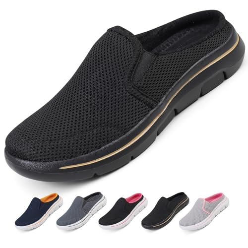 Ulicox Hausschuhe Damen Herren Clogs Slip On Pantoletten Gartenschuhe Atmungsaktive rutschfeste Bequeme Schlappen Sabots Outdoor Indoor Schwarz 41 von Ulicox