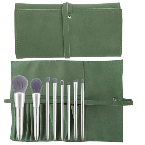 UlifeBetter Reise-Make-up-Pinselhalter, faltbar, Reise-Make-up-Pinseltasche, Rolltasche, Make-up-Pinsel-Organizer für Damen, Kosmetikpinsel, Make-up-Pinseletui, aufrollbar, PU-Leder (nur Tasche), Grün von UlifeBetter