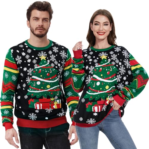 Ulikey Weihnachtspullover Herren Damen, Ugly Christmas Sweater, Strickpullover Unisex Weihnachten mit Rundhalsausschnit, Rentier Weihnachtspullover Familie Set für Weihnachten Geschenke von Ulikey