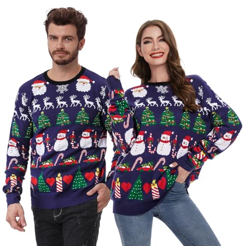 Ulikey Weihnachtspullover Herren Damen, Ugly Christmas Sweater, Strickpullover Unisex Weihnachten mit Rundhalsausschnit, Rentier Weihnachtspullover Familie Set für Weihnachten Geschenke von Ulikey