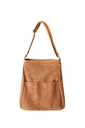 Ulisty Damen/Mädchen Grosse Kapazität Cord Fäch Tragetasche Mode Schultertasche Hobo Tasche Lässig Umhängetasche Einkaufstasche Handtasche Braun von Ulisty